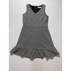 LOFT Petites Size 10P Sleeveless Sheath Dress Black White Textured Ruffle Hem